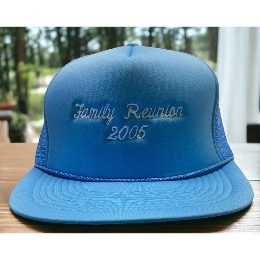 Family Reunion Trucker Hat Snapback Cap 2005 Mohrs Baby Blue Solid Pattern